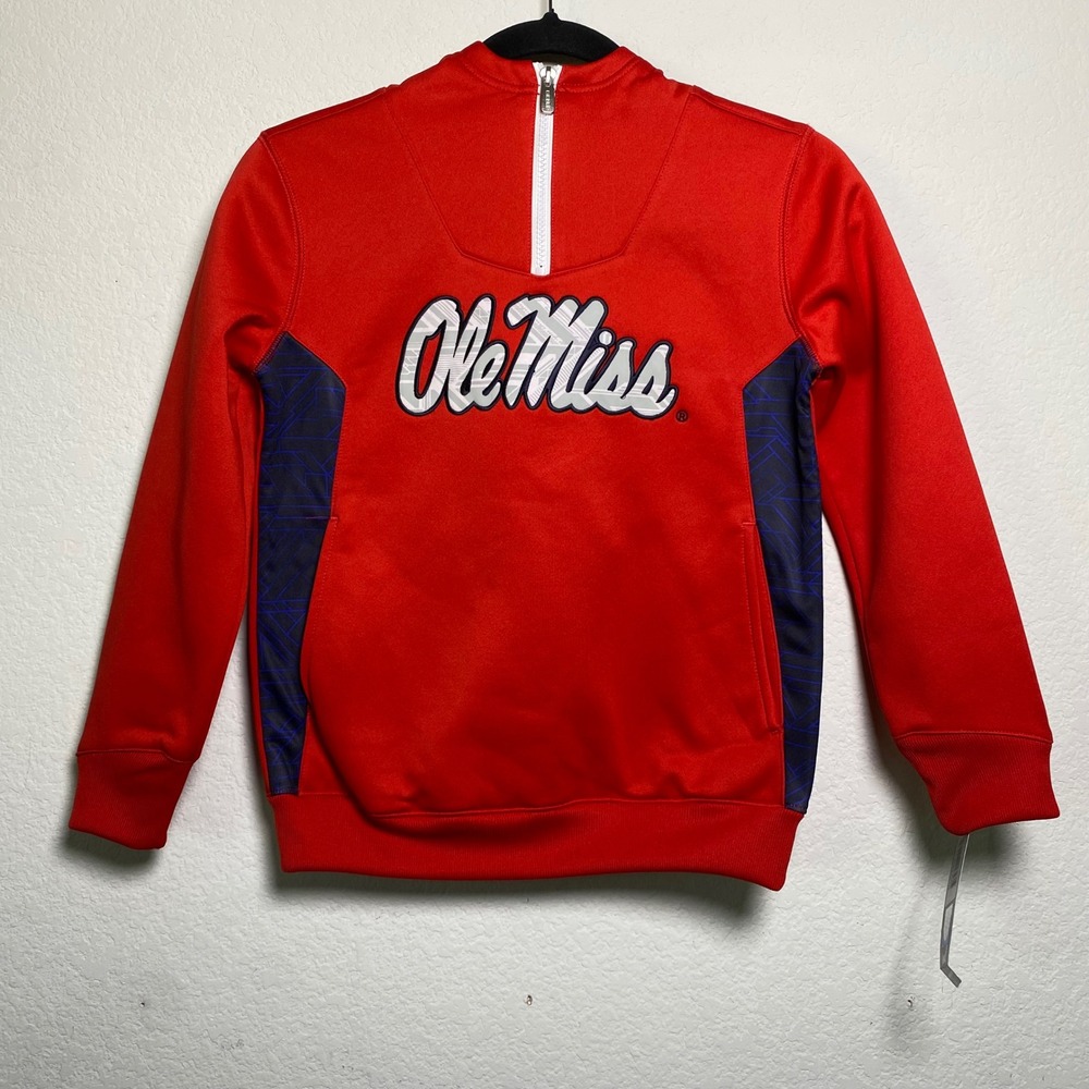 Ole‎ Miss Rebels Quarter Zip Pullover Hoodie Red Youth Small 8 Gen 2 NCAA Sporty